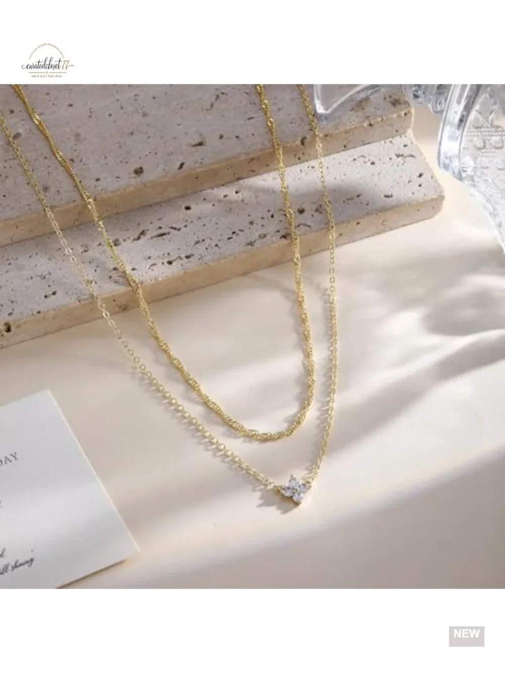 Gold Plated Layered Dainty Pendant Necklace Set with Cubic Zirconia